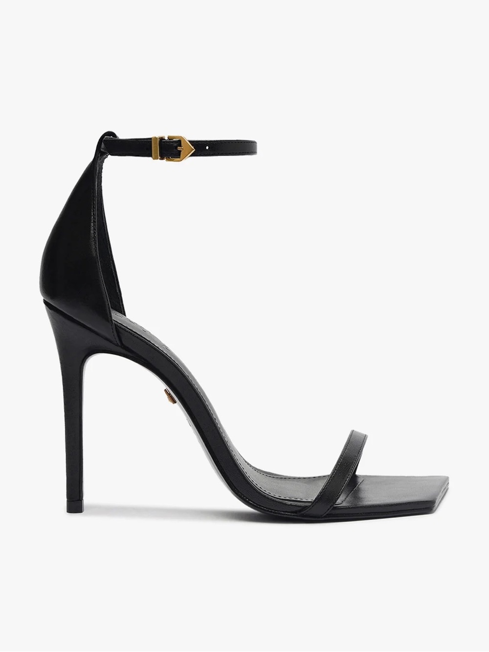 SCHUTZ Black Leather Ankle-Strap Stiletto Sandal
